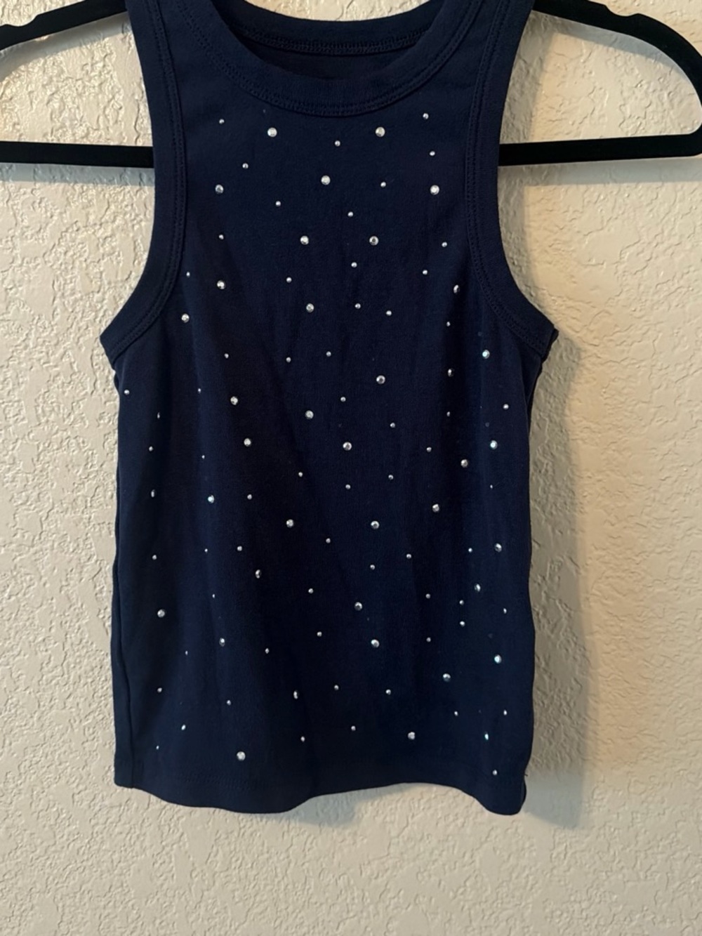 Navy Sleeveless Tank Top with Rhinestone Detail
